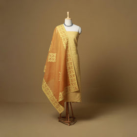 Yellow - Barmer Cut Work Cotton Applique 3pc Unstitched Dress Material 05