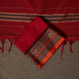 Dharwad Mercerised Cotton 3pc Unstitched Dress Material Suit Set with Woven Border 74
