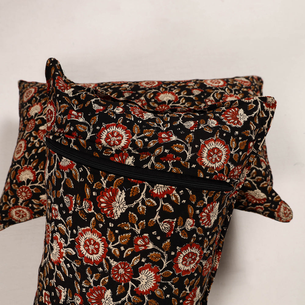 Black - Set of 2 Bagru Block Print Cotton Pillow Covers 21