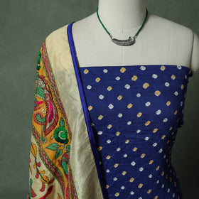 Kutch Bandhani Tie-Dye Cotton 2pc Unstitched Dress Material Kurta Set with Jewellery 02