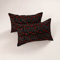 Black - Set of 2 Bagru Block Print Cotton Pillow Covers 23