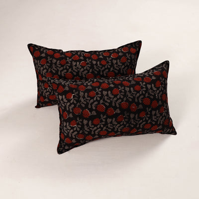 Black - Set of 2 Bagru Block Print Cotton Pillow Covers 23