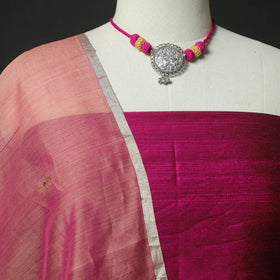 Pink - Plain Slub Silk 2pc Unstitched Dress Material Kurta Set with Jewellery 27