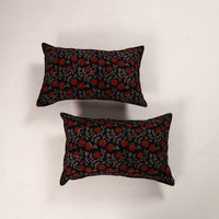 Black - Set of 2 Bagru Block Print Cotton Pillow Covers 23