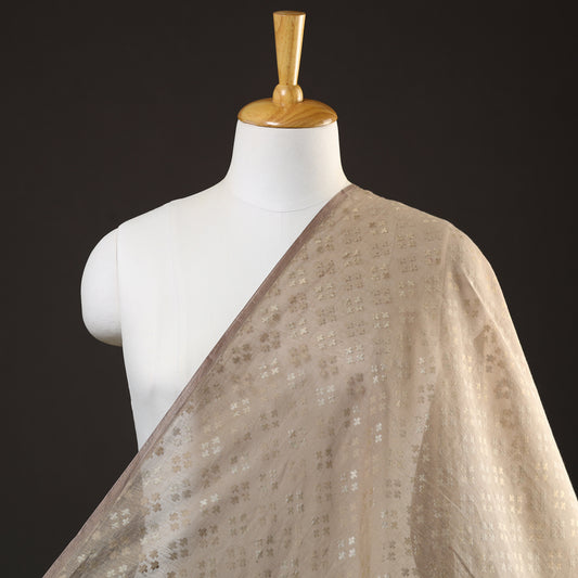 Brown - Pure Banarasi Handwoven Cutwork Zari Buti Silk Cotton Fabric 01