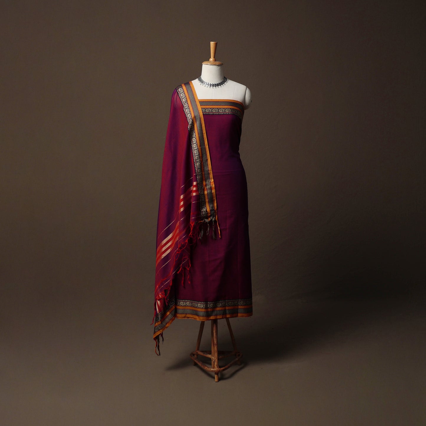 Dharwad Mercerised Cotton 3pc Unstitched Dress Material Suit Set with Woven Border 75
