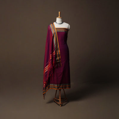 Dharwad Mercerised Cotton 3pc Unstitched Dress Material Suit Set with Woven Border 75
