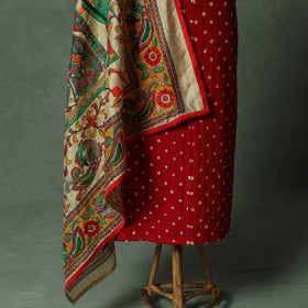 Kutch Bandhani Tie-Dye Cotton 2pc Unstitched Dress Material Kurta Set with Jewellery 01