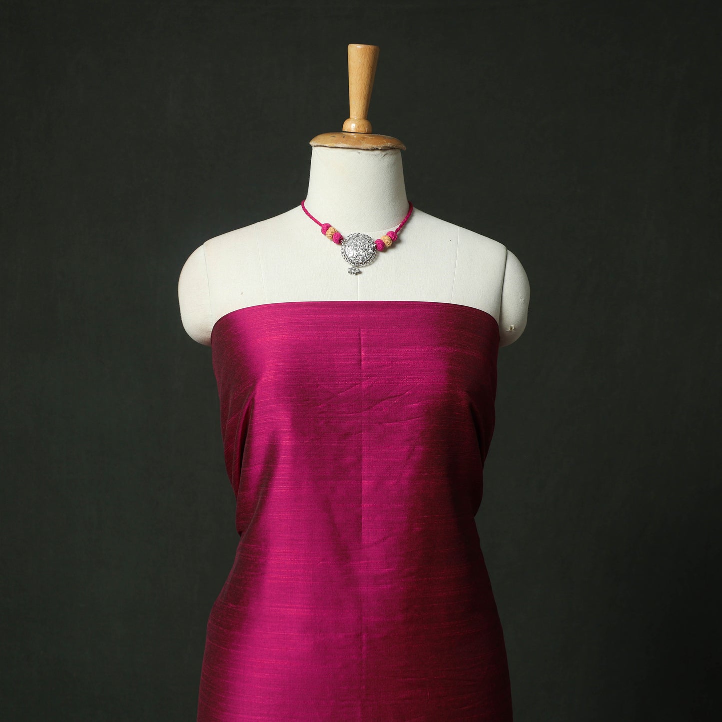 Pink - Plain Slub Silk 2pc Unstitched Dress Material Kurta Set with Jewellery 27