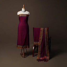 Dharwad Mercerised Cotton 3pc Unstitched Dress Material Suit Set with Woven Border 75