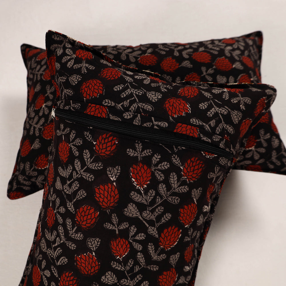 Black - Set of 2 Bagru Block Print Cotton Pillow Covers 23