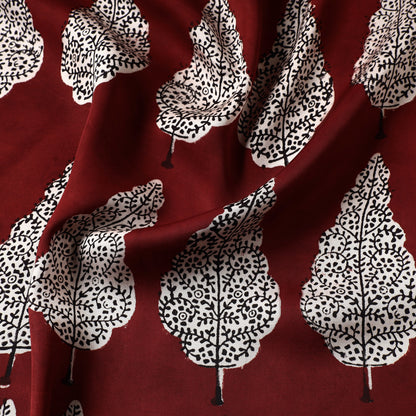 Red - Bagh Block Printed Modal Silk Fabric