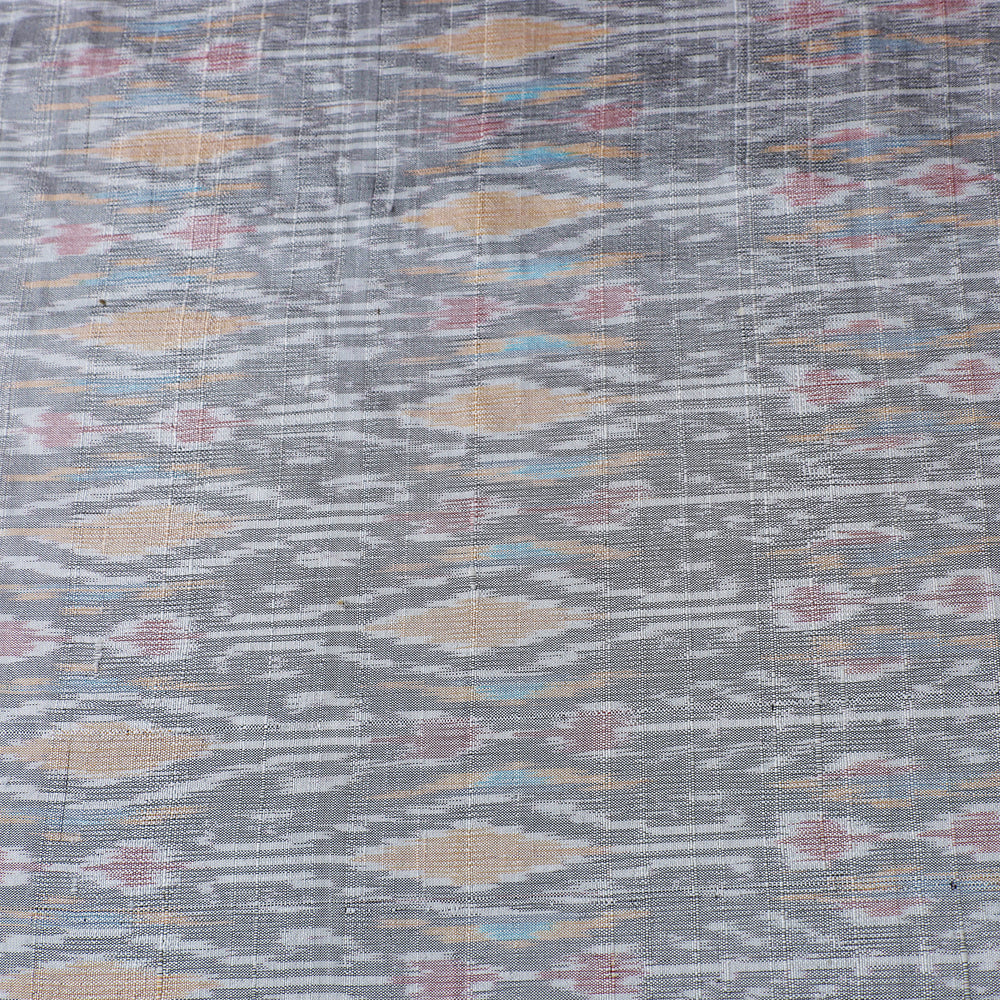 Grey - Pochampally Ikat Weave Handloom Pure Raw Silk Fabric 27