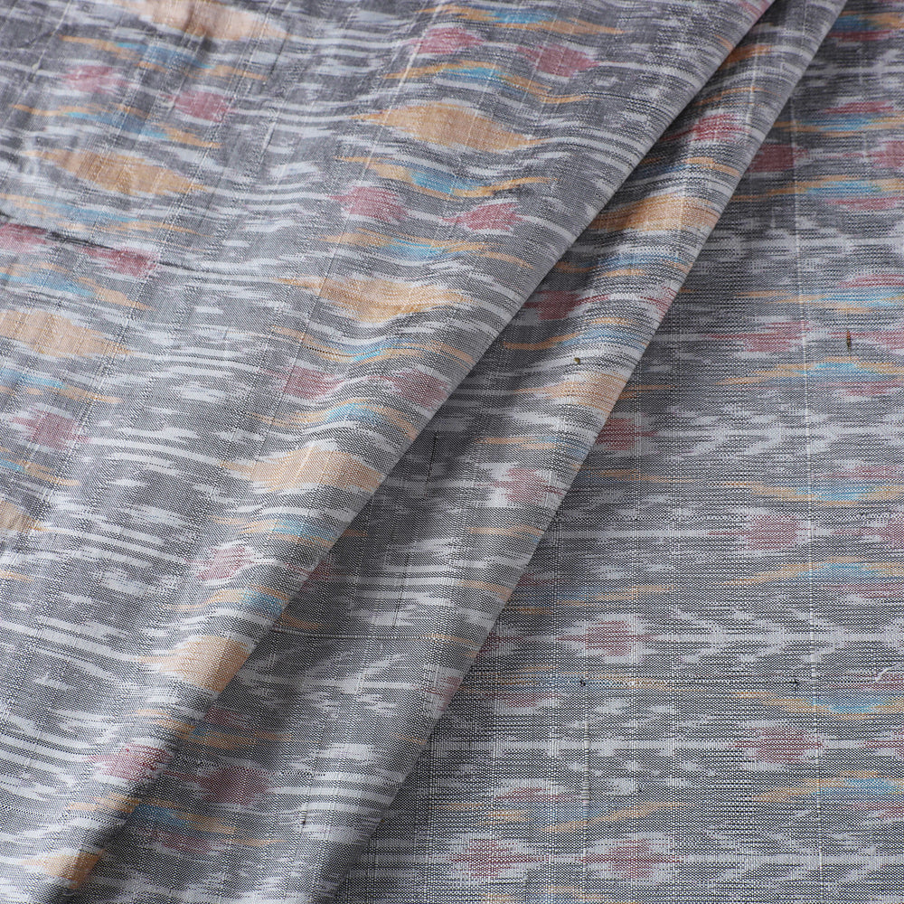 Grey - Pochampally Ikat Weave Handloom Pure Raw Silk Fabric 27