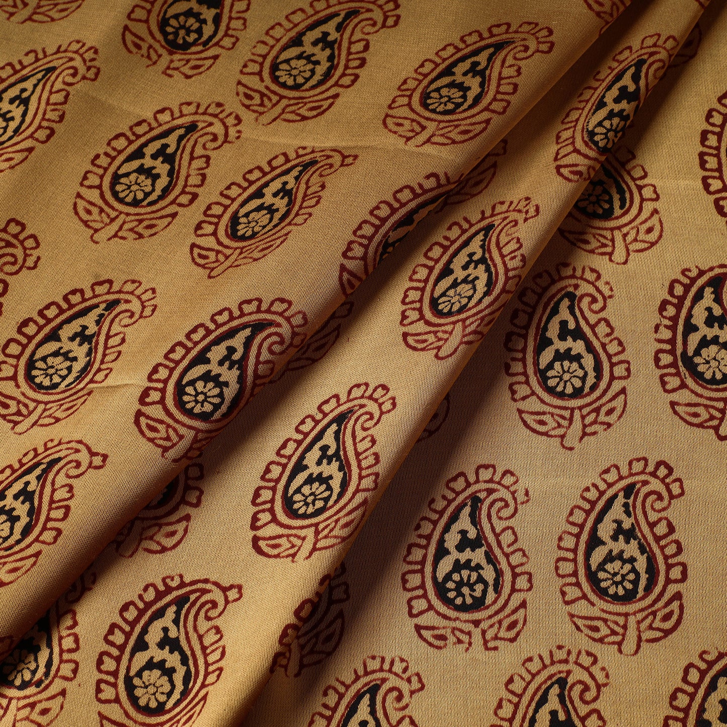 Brown - Bagh Block Printed Modal Silk Fabric