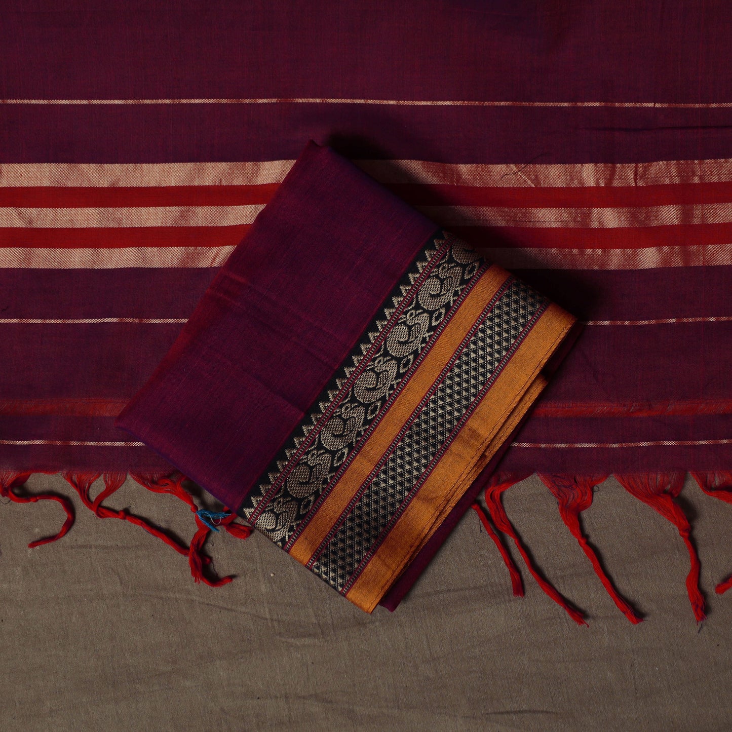 Dharwad Mercerised Cotton 3pc Unstitched Dress Material Suit Set with Woven Border 75