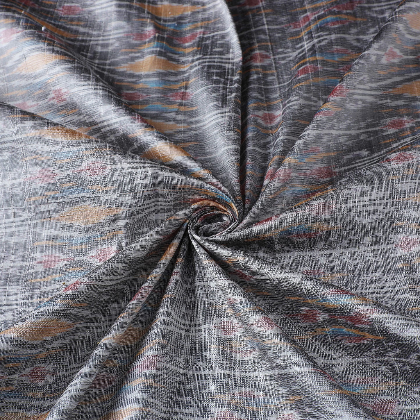 Grey - Pochampally Ikat Weave Handloom Pure Raw Silk Fabric 27