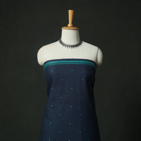 Blue - Jacquard Woven 2pc Cotton Unstitched Dress Material Kurta Set with Earrings 01