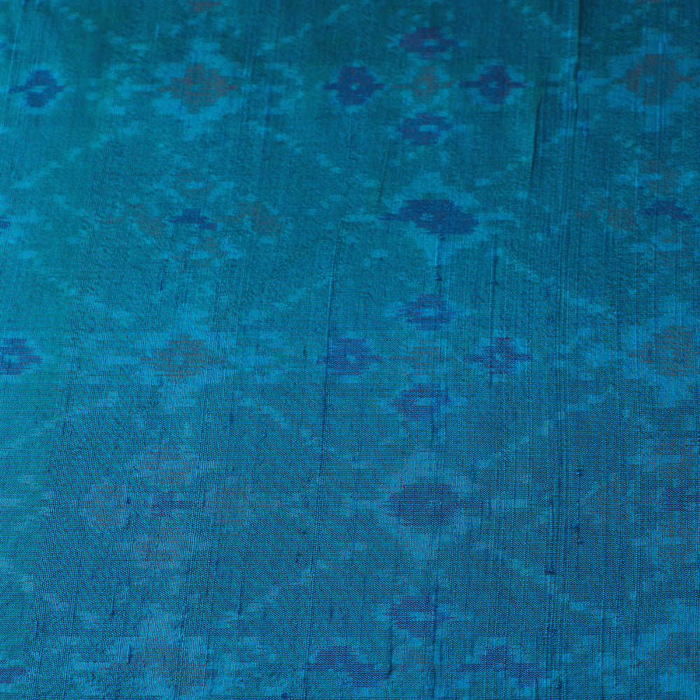 Blue - Pochampally Ikat Weave Handloom Pure Raw Silk Fabric 28