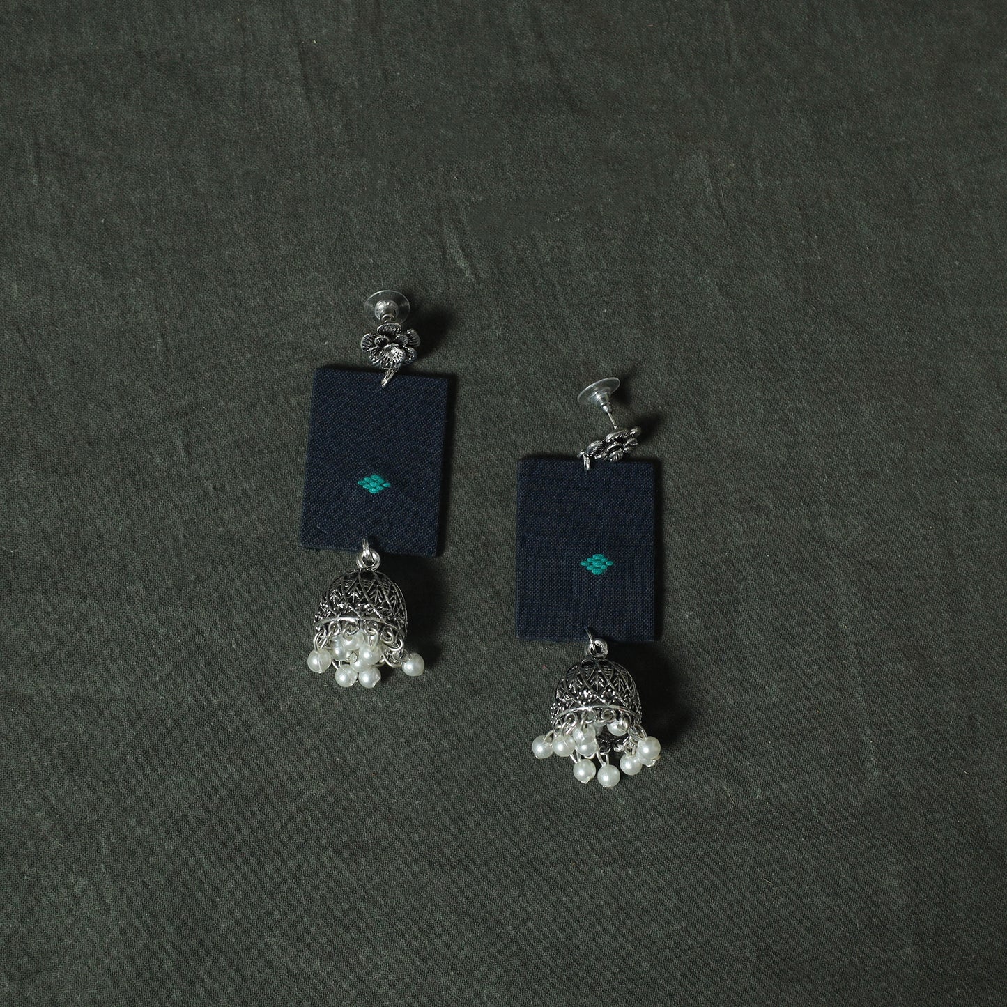 Blue - Jacquard Woven 2pc Cotton Unstitched Dress Material Kurta Set with Earrings 01