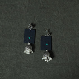 Blue - Jacquard Woven 2pc Cotton Unstitched Dress Material Kurta Set with Earrings 01