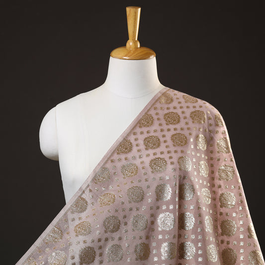 Pink - Pure Banarasi Handwoven Cutwork Zari Buti Silk Cotton Fabric 06