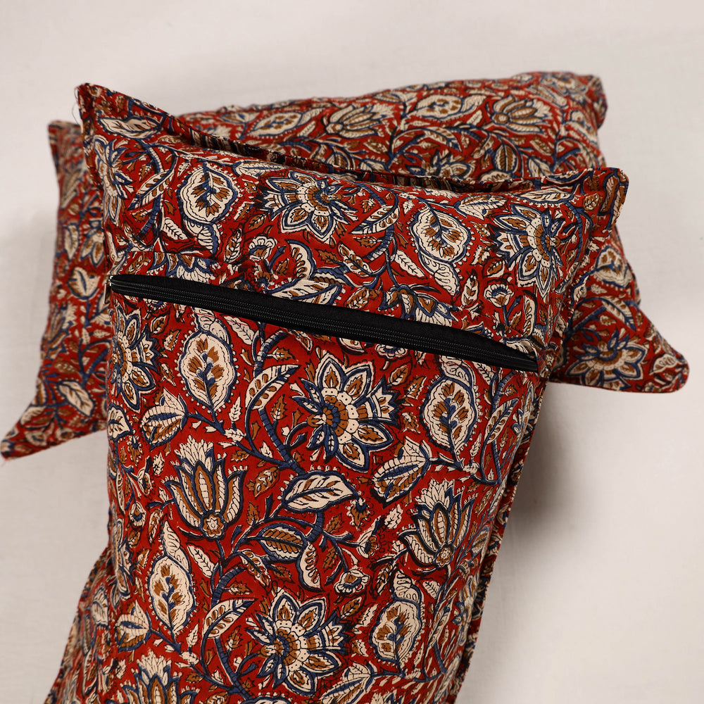 Red - Set of 2 Bagru Block Print Cotton Pillow Covers 25