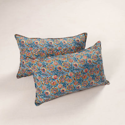 Blue - Set of 2 Sanganeri Block Print Cotton Pillow Covers 26