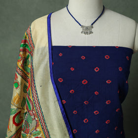 Kutch Bandhani Tie-Dye Pure Mul Cotton 2pc Unstitched Dress Material Kurta Set with Jewellery 04