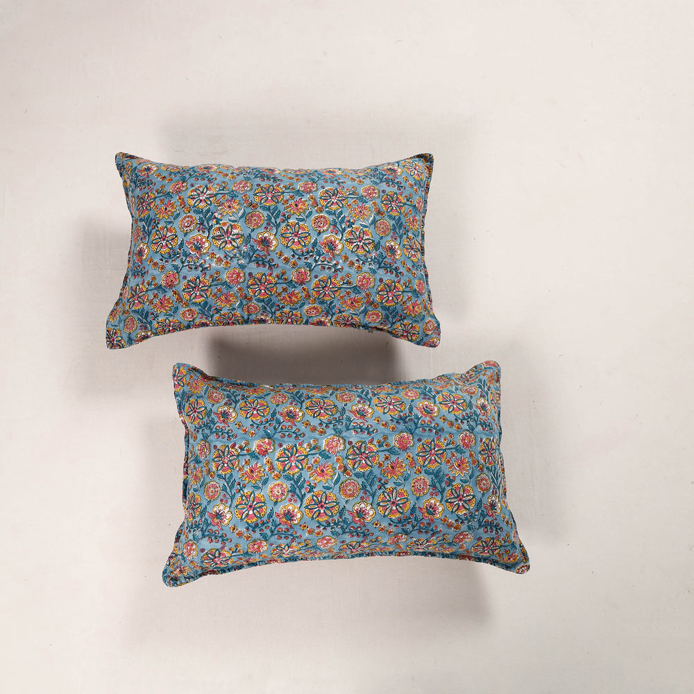 Blue - Set of 2 Sanganeri Block Print Cotton Pillow Covers 26