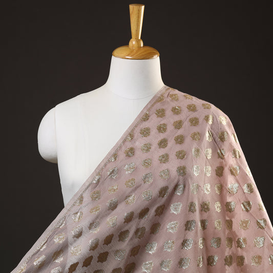 Pink - Pure Banarasi Handwoven Cutwork Zari Buti Silk Cotton Fabric 07