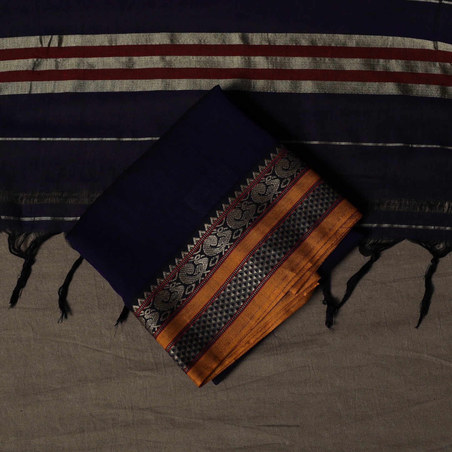 Dharwad Mercerised Cotton 3pc Unstitched Dress Material Suit Set with Woven Border 76