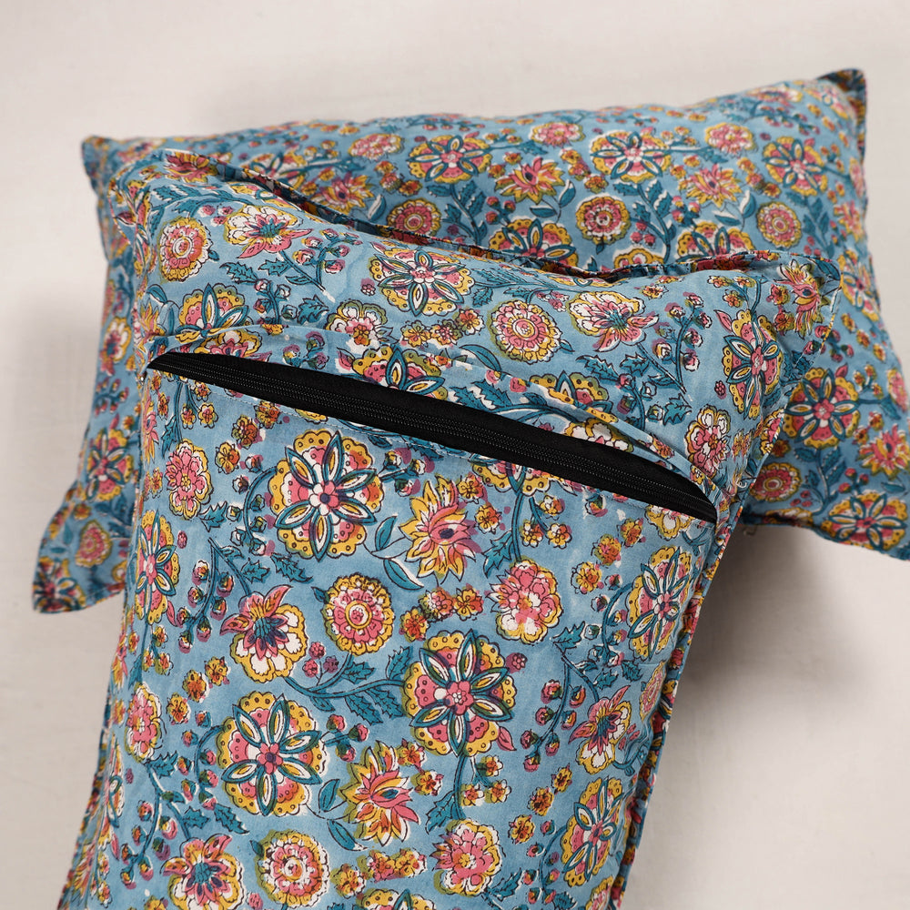 Blue - Set of 2 Sanganeri Block Print Cotton Pillow Covers 26