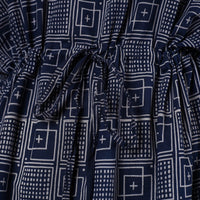 Blue - Hand Block Printed Cotton Kaftan with Tie-Up Waist (Long)