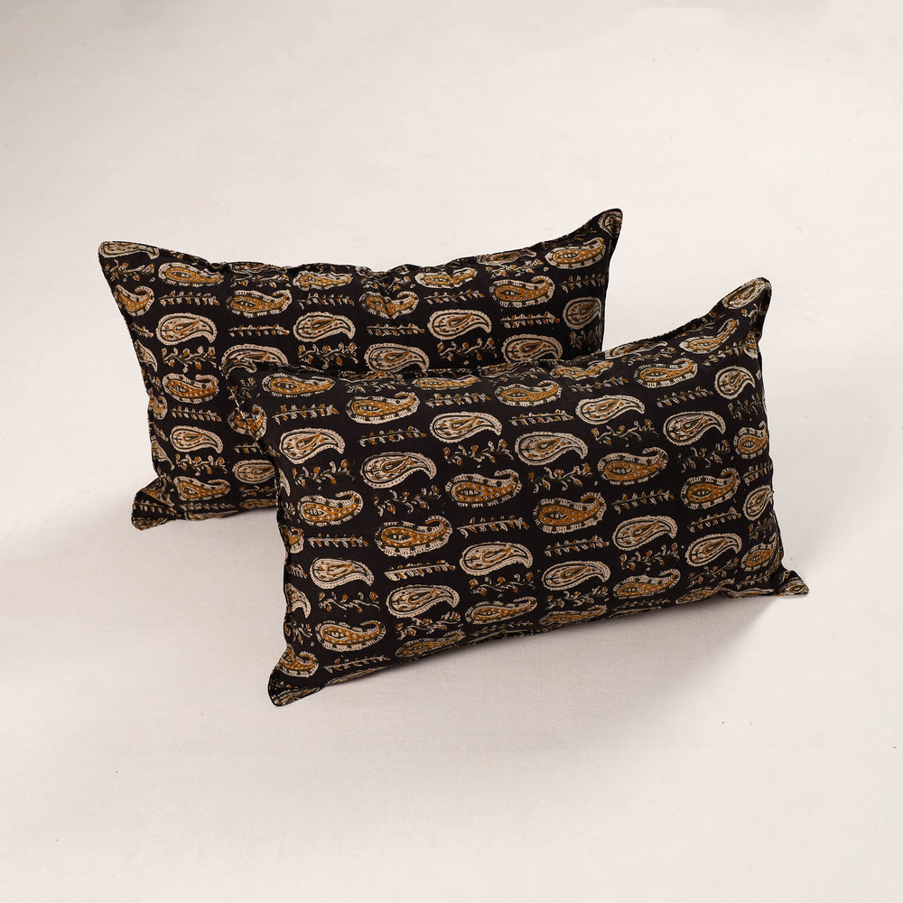 Black - Set of 2 Bagru Block Print Cotton Pillow Covers 27