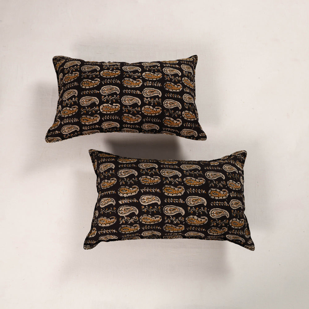 Black - Set of 2 Bagru Block Print Cotton Pillow Covers 27