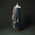 Blue - Jacquard Woven 2pc Cotton Unstitched Dress Material Kurta Set with Earrings 03