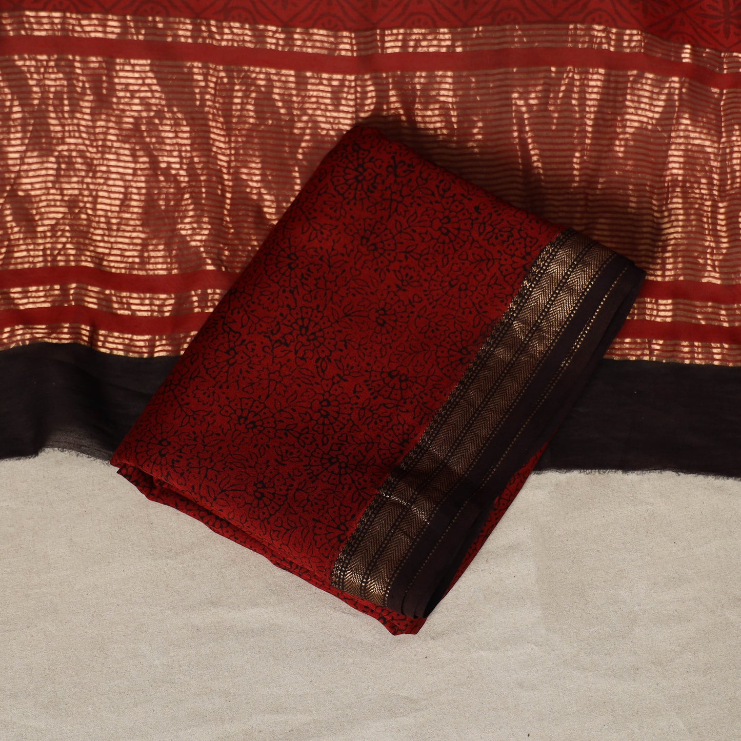 Red - 3pc maheshwari silk unstitched bagh dress material 08