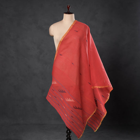 Red - Manipuri Weaving Masalai Phi Handloom Cotton Dupatta