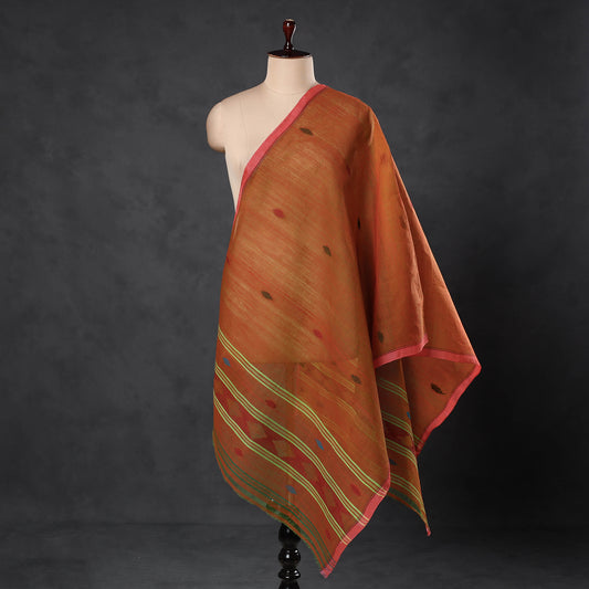 Orange - Manipuri Weaving Masalai Phi Handloom Cotton Dupatta