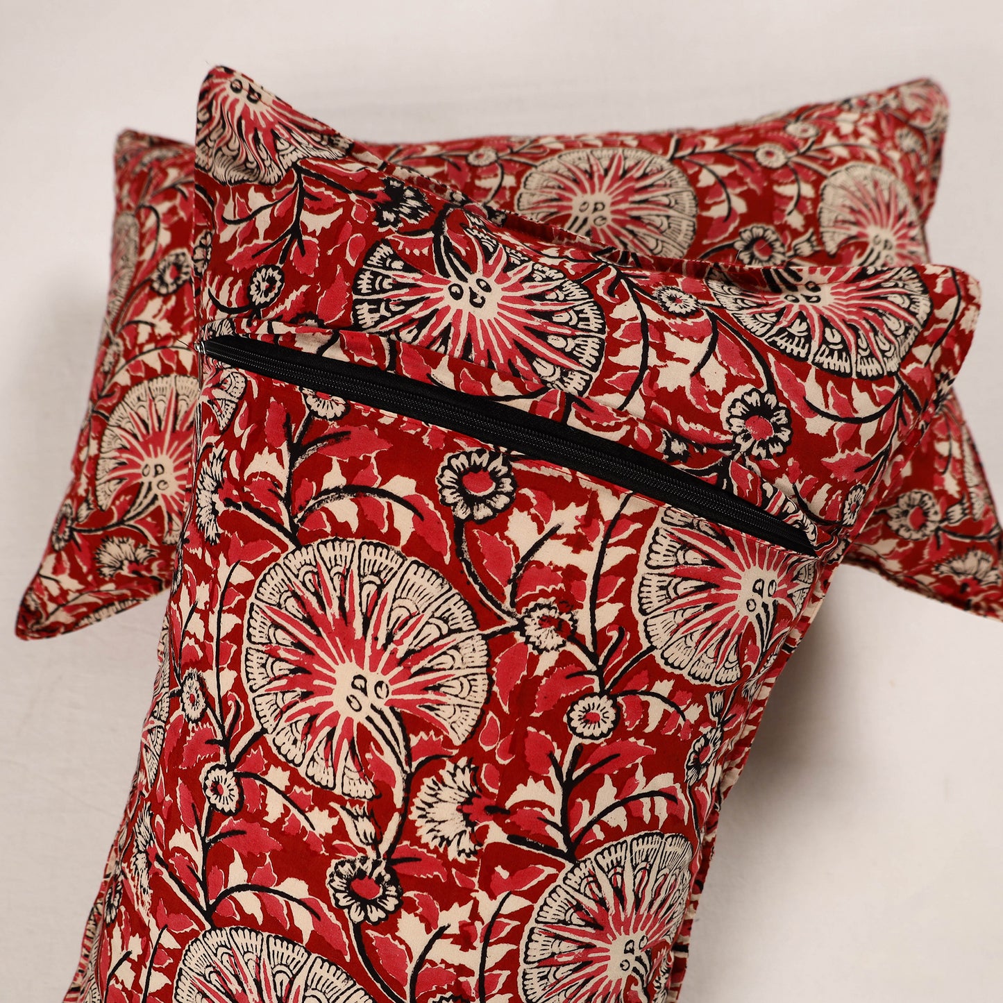 Red - Set of 2 Bagru Block Print Cotton Pillow Covers 28