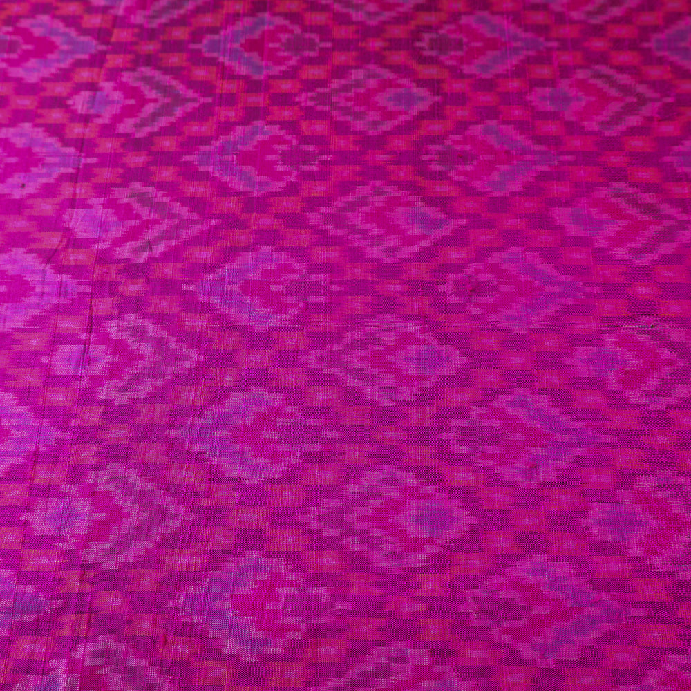 Pink - Pochampally Ikat Weave Handloom Pure Raw Silk Fabric 30