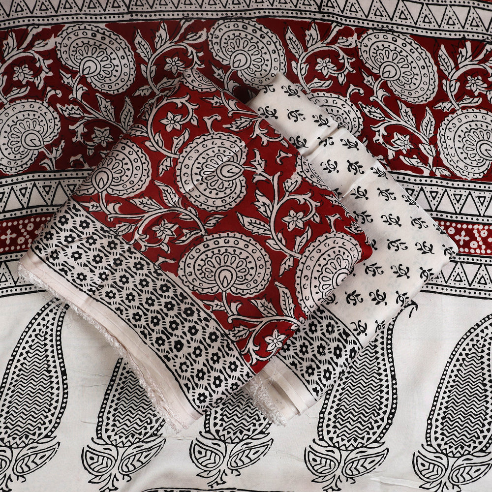 Red - 3pc Modal Silk Bagh Print Suit Material Set 11