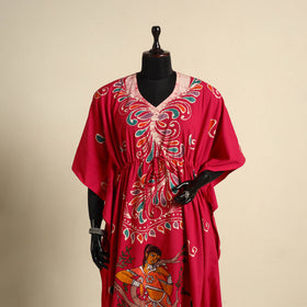 Pink - cotton hand batik kaftan with tie-up waist (long) 12