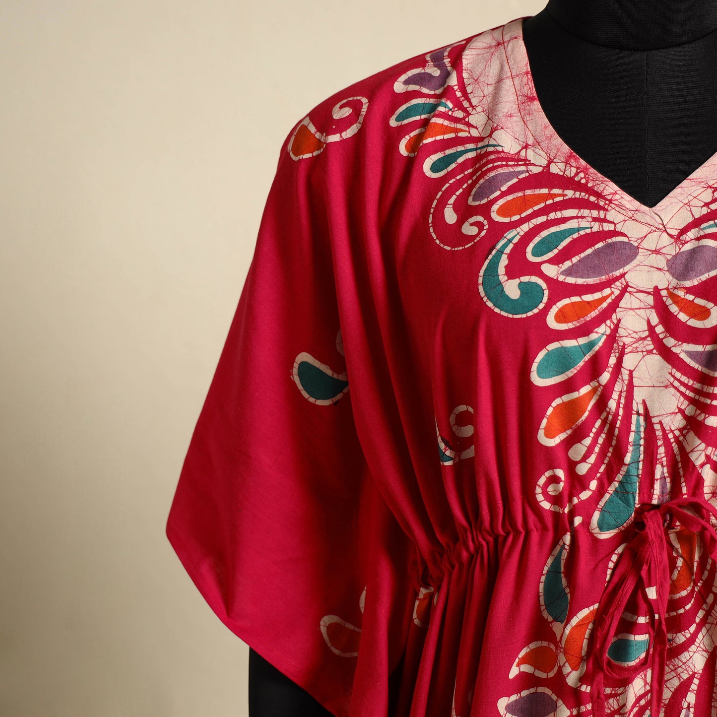 Pink - cotton hand batik kaftan with tie-up waist (long) 12