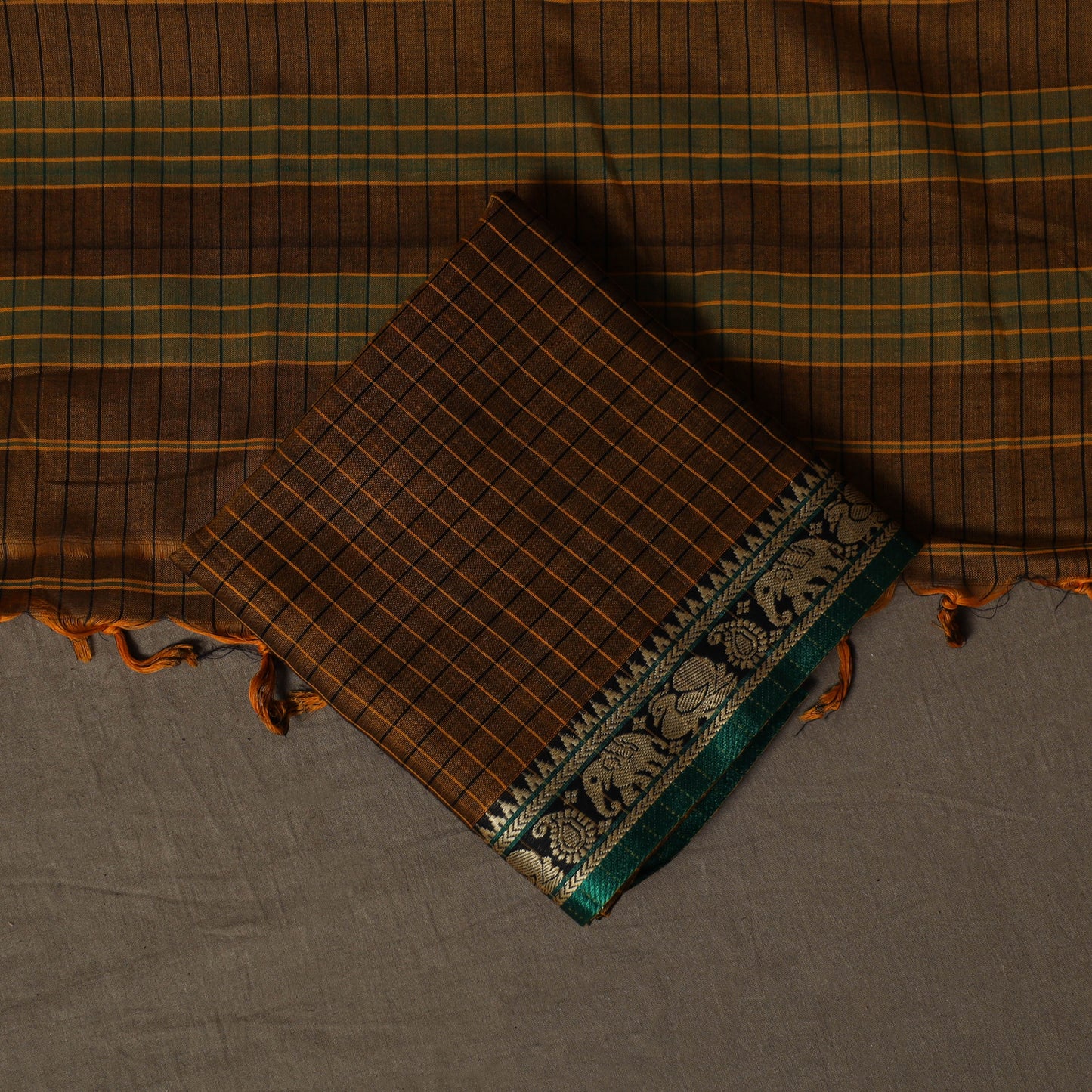 Dharwad Checks Mercerised Cotton 3pc Unstitched Dress Material Suit Set with Woven Border 78