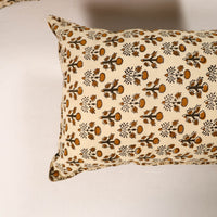 Beige - Set of 2 Bagru Block Print Cotton Pillow Covers 29