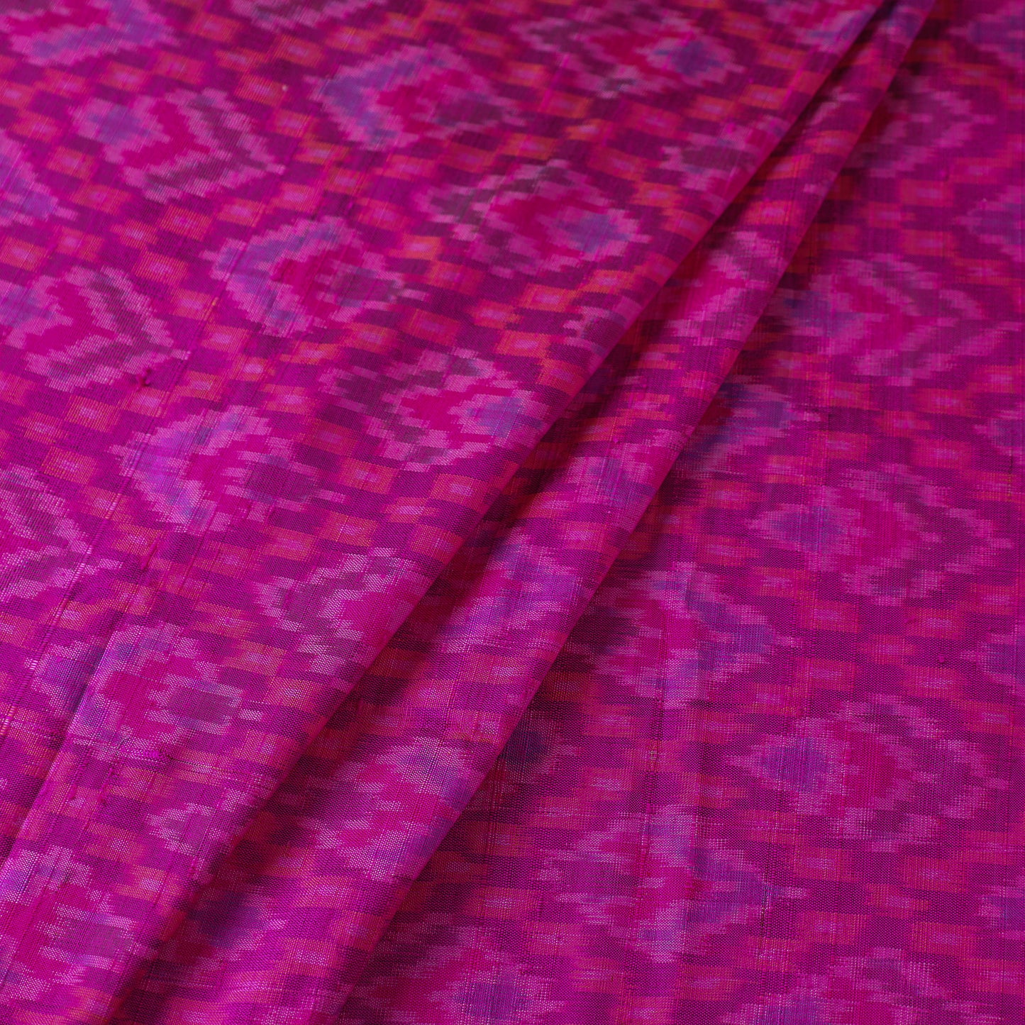 Pink - Pochampally Ikat Weave Handloom Pure Raw Silk Fabric 30