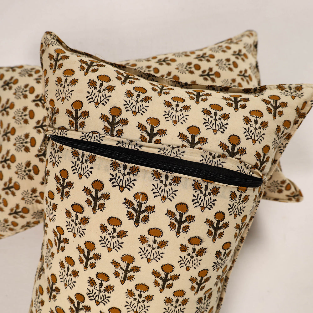 Beige - Set of 2 Bagru Block Print Cotton Pillow Covers 29