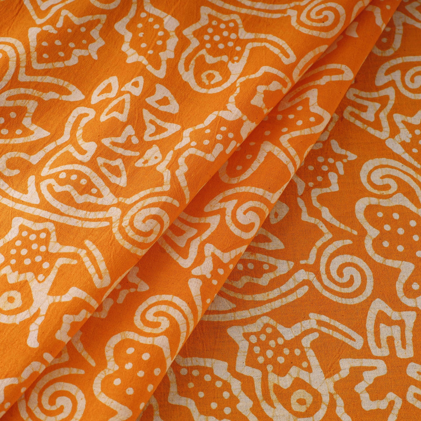 Orange - Pure Cotton Kutch Batik Print Fabric 35